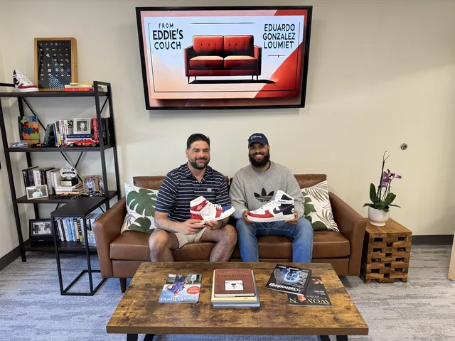Eddie Gonzalez Loumiet relaxing at home on his couch in Tallahassee